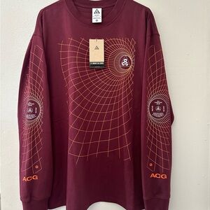 NEW Men's Size Medium-Tall Nike ACG Manhole LS Night Maroon T-Shirt FJ1133-681
